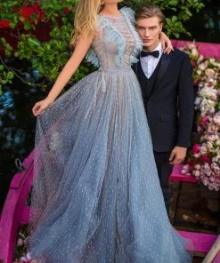 Tarik Ediz - 50669 Lace Up Illusion Jewel Evening Dress Formal Gowns