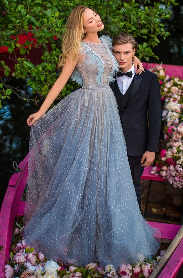 Tarik Ediz - 50669 Lace Up Illusion Jewel Evening Dress Formal Gowns 3 Tarik Ediz - 50669 Lace Up Illusion Jewel Evening Dress Formal Gowns