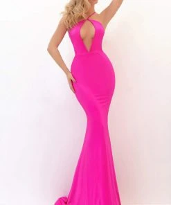 Tarik Ediz - 50670 Plunging Halter Neck Trumpet Dress With Train Formal Gowns