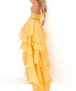 Formal Gowns Tarik Ediz - 50676 Embellished Halter V-neck High Low A-line Dress