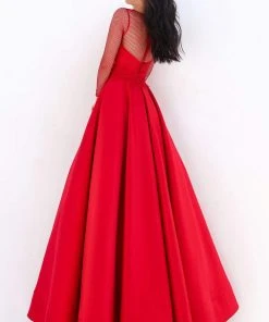 Formal Gowns Tarik Ediz - 50679 Net Long Sleeve Pleated Ballgown