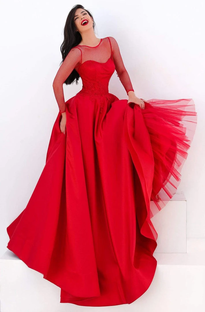 Formal Gowns Tarik Ediz - 50679 Net Long Sleeve Pleated Ballgown 6 Formal Gowns Tarik Ediz - 50679 Net Long Sleeve Pleated Ballgown