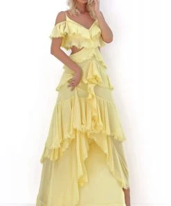 Tarik Ediz - 50682 V-neck Layered Sheath Dress Formal Gowns