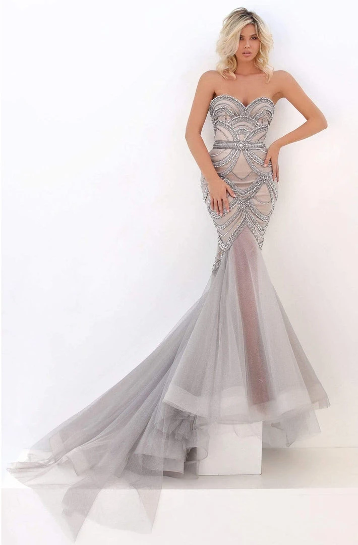Tarik Ediz - 50687 Strapless Beaded Scallop Motif Long Gown 3 Tarik Ediz - 50687 Strapless Beaded Scallop Motif Long Gown