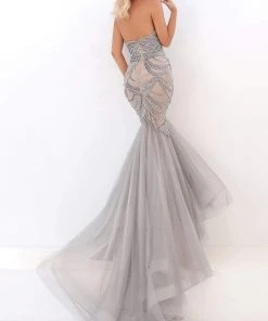 Tarik Ediz - 50687 Strapless Beaded Scallop Motif Long Gown