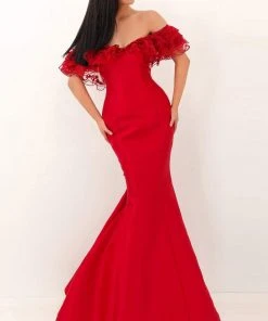 Tarik Ediz - 50693 Embellished Off-Shoulder Mermaid Dress
