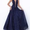 Tarik Ediz - 50694 Plunging V-Neck Stone Ornate Tulle Gown Formal Gowns