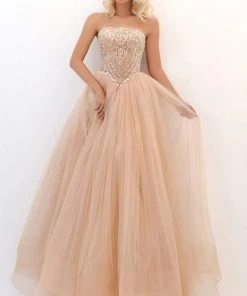 Tarik Ediz - 50716 Scallop-Trimmed Embroidered Corset Gown