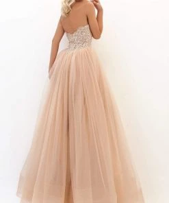 Tarik Ediz - 50716 Scallop-Trimmed Embroidered Corset Gown