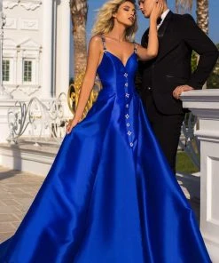 Tarik Ediz - 50766 Embellished Plunging V-neck A-line Gown Formal Gowns