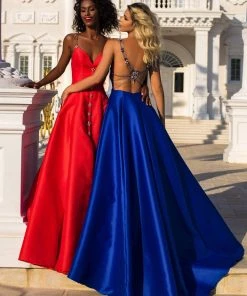 Tarik Ediz - 50766 Embellished Plunging V-neck A-line Gown Formal Gowns 11 Tarik Ediz - 50766 Embellished Plunging V-neck A-line Gown Formal Gowns