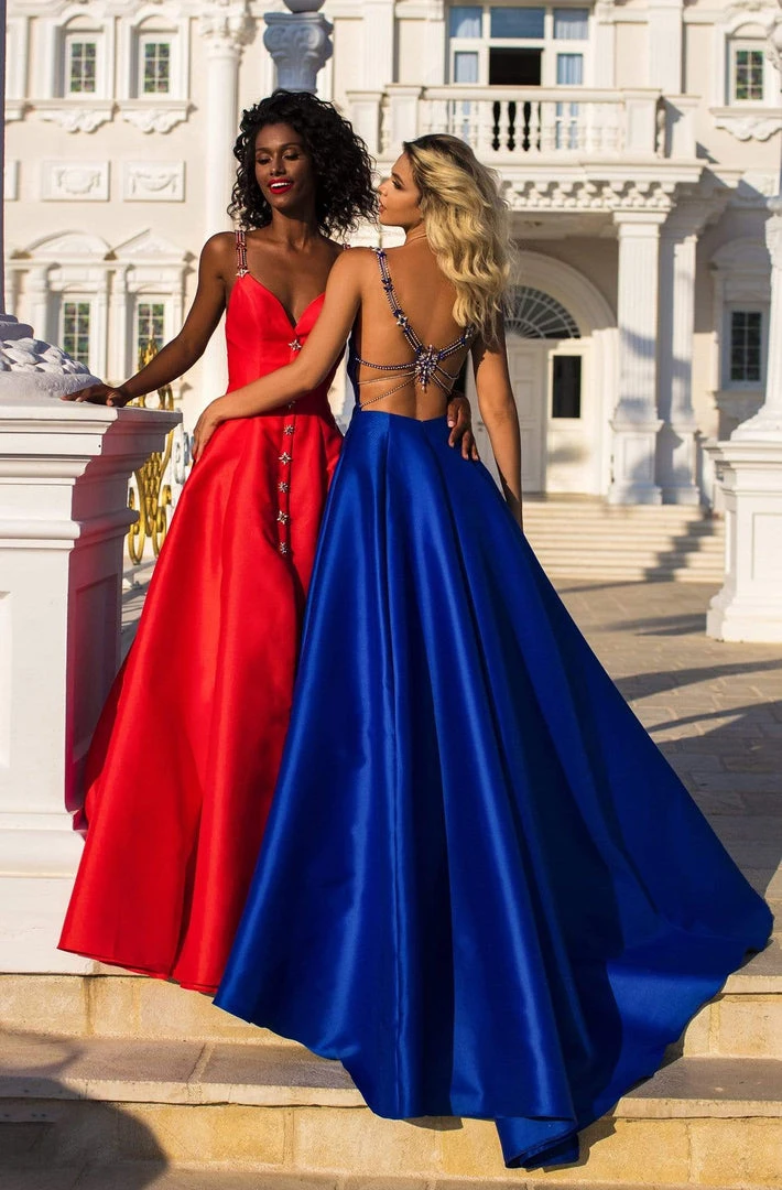 Tarik Ediz - 50766 Embellished Plunging V-neck A-line Gown Formal Gowns 7 Tarik Ediz - 50766 Embellished Plunging V-neck A-line Gown Formal Gowns