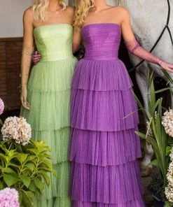 Formal Gowns Tarik Ediz - 50768 Strapless Straight Neck Tiered A-line Dress