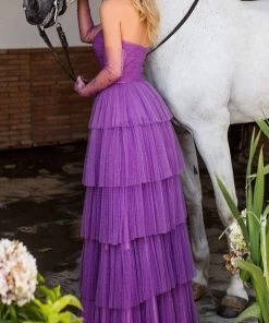 Formal Gowns Tarik Ediz - 50768 Strapless Straight Neck Tiered A-line Dress