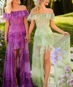 Tarik Ediz - 50777 Ruffle Off Shoulder Sheer High-Low Dress 9 Tarik Ediz - 50777 Ruffle Off Shoulder Sheer High-Low Dress