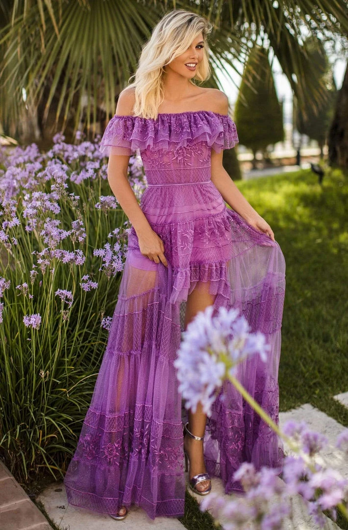 Tarik Ediz - 50777 Ruffle Off Shoulder Sheer High-Low Dress 3 Tarik Ediz - 50777 Ruffle Off Shoulder Sheer High-Low Dress