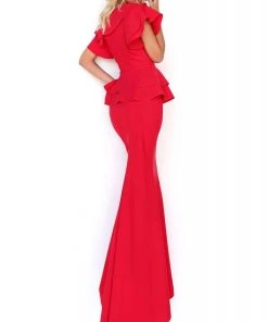 Formal Gowns Tarik Ediz - 50780 V-Neckline Angel Sleeves Sheath Dress 6 Formal Gowns Tarik Ediz - 50780 V-Neckline Angel Sleeves Sheath Dress