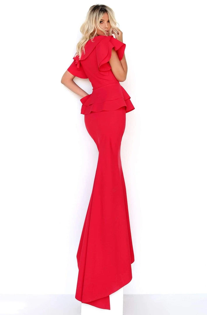 Formal Gowns Tarik Ediz - 50780 V-Neckline Angel Sleeves Sheath Dress 4 Formal Gowns Tarik Ediz - 50780 V-Neckline Angel Sleeves Sheath Dress