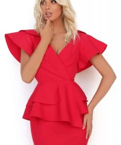 Formal Gowns Tarik Ediz - 50780 V-Neckline Angel Sleeves Sheath Dress 7 Formal Gowns Tarik Ediz - 50780 V-Neckline Angel Sleeves Sheath Dress