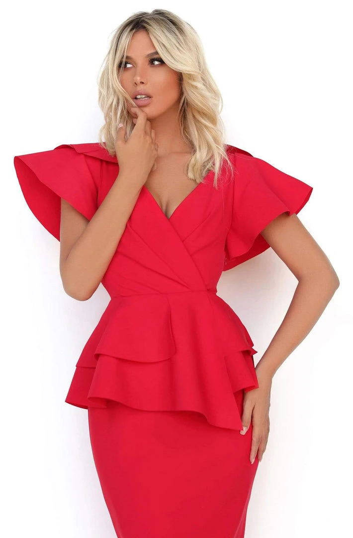 Formal Gowns Tarik Ediz - 50780 V-Neckline Angel Sleeves Sheath Dress 5 Formal Gowns Tarik Ediz - 50780 V-Neckline Angel Sleeves Sheath Dress