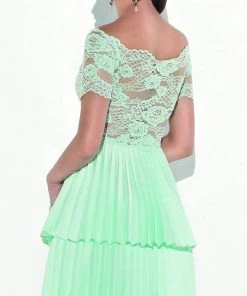 Tarik Ediz - 90469 Scalloped Illusion Lace Pleated Dress