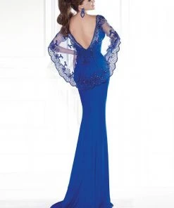 Tarik Ediz 92583 Fitted Embellished V-Neck Cape Gown - 1 Pc Powder In Size 4 Available Formal Gowns