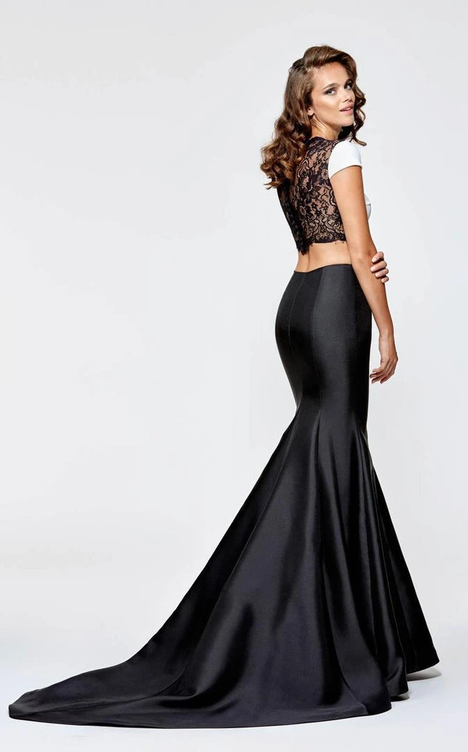 Tarik Ediz - 93113 Short Sleeve Contrast Mermaid Gown 5 Tarik Ediz - 93113 Short Sleeve Contrast Mermaid Gown