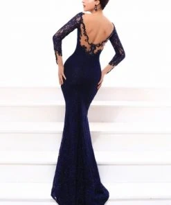 Tarik Ediz - 93334 Illusion Neckline Lace Embellished Evening Gown