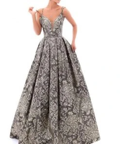 Tarik Ediz - 93483 Floral Plunging Pleated Ballgown Formal Gowns 14 Tarik Ediz - 93483 Floral Plunging Pleated Ballgown Formal Gowns