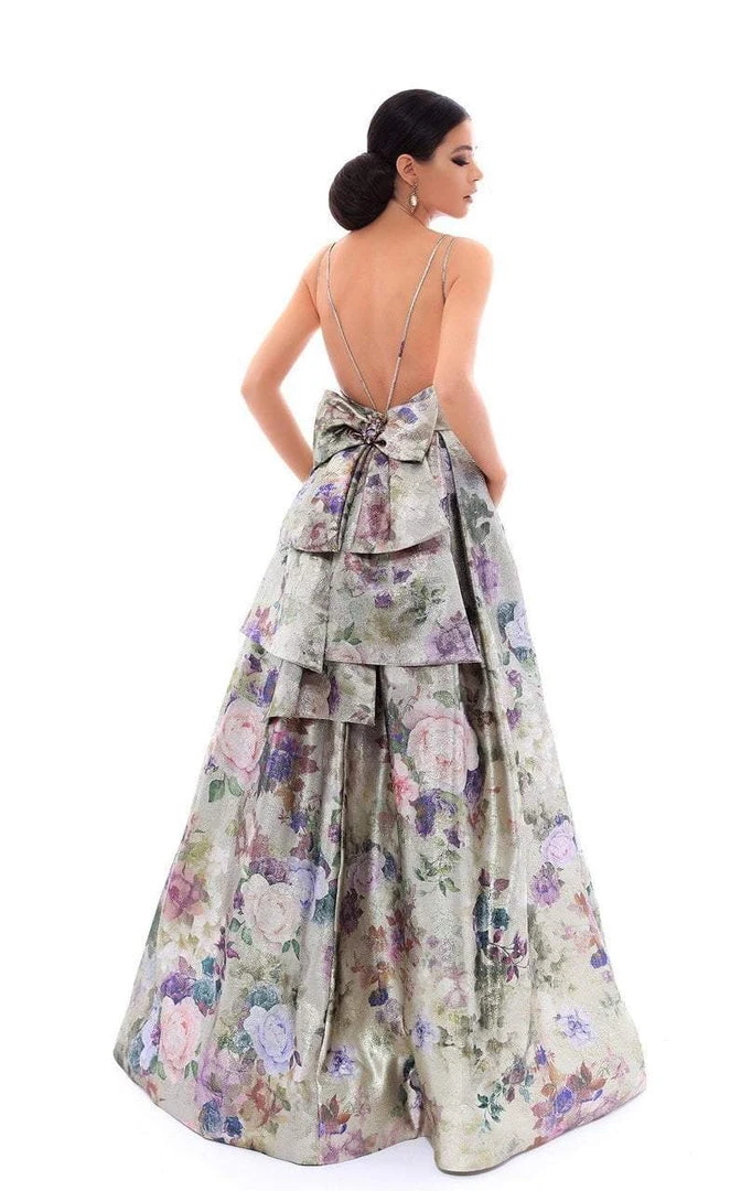 Tarik Ediz - 93483 Floral Plunging Pleated Ballgown Formal Gowns 5 Tarik Ediz - 93483 Floral Plunging Pleated Ballgown Formal Gowns