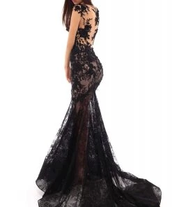 Tarik Ediz - 93602 Floral Embroidered Mermaid Dress With Train