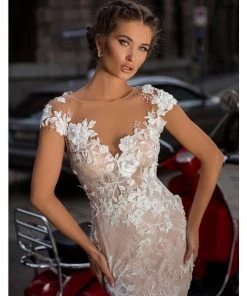 Tarik Ediz - 93602 Floral Embroidered Mermaid Dress With Train