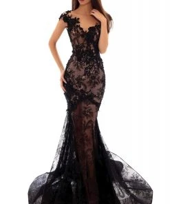 Tarik Ediz - 93602 Floral Embroidered Mermaid Dress With Train