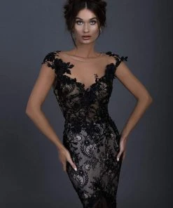 Tarik Ediz - 93602 Floral Embroidered Mermaid Dress With Train