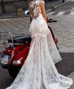 Tarik Ediz - 93602 Floral Embroidered Mermaid Dress With Train