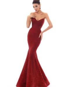 Tarik Ediz - 93612 Strapless Sweetheart Glitter Velvet Mermaid Gown Formal Gowns