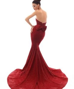 Tarik Ediz - 93612 Strapless Sweetheart Glitter Velvet Mermaid Gown Formal Gowns