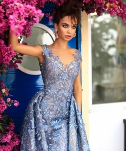 Tarik Ediz - 93613 Floral Lace Fitted Gown With Skirt Overlay 19 Tarik Ediz - 93613 Floral Lace Fitted Gown With Skirt Overlay