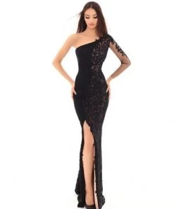 Formal Gowns Tarik Ediz - 93614 Embellished Single Long Sleeve Trumpet Dress