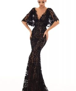 Tarik Ediz - 93616 Illusion V Neckline Allover Lace Evening Dress Formal Gowns
