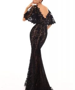 Tarik Ediz - 93616 Illusion V Neckline Allover Lace Evening Dress Formal Gowns