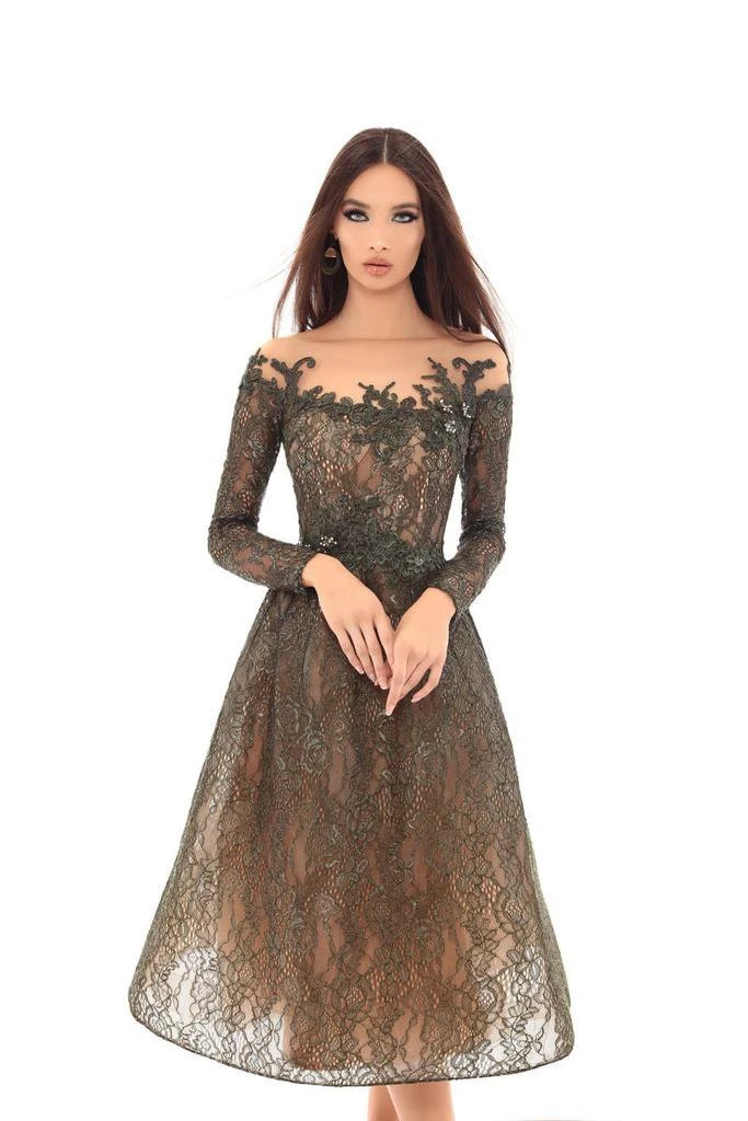 Tarik Ediz - 93619 Lace Applique Long Sleeve A-line Dress Cocktail Dresses 3 Tarik Ediz - 93619 Lace Applique Long Sleeve A-line Dress Cocktail Dresses