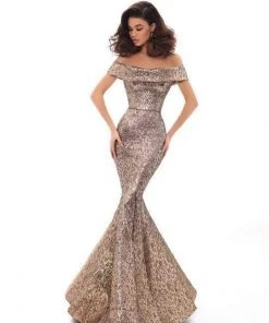 Tarik Ediz - 93622 Off-Shoulder Jacquard Mermaid Dress With Train Formal Gowns