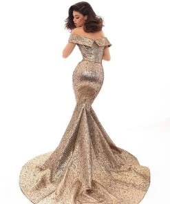 Tarik Ediz - 93622 Off-Shoulder Jacquard Mermaid Dress With Train Formal Gowns