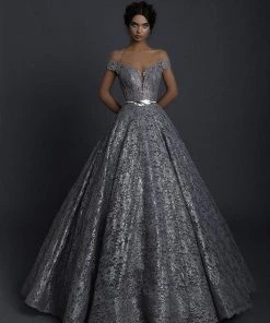 Formal Gowns Tarik Ediz - 93639 Floral Lace Illusion Pleated Ballgown