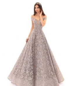 Formal Gowns Tarik Ediz - 93639 Floral Lace Illusion Pleated Ballgown