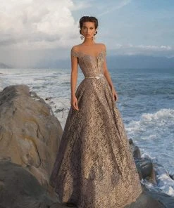 Formal Gowns Tarik Ediz - 93639 Floral Lace Illusion Pleated Ballgown