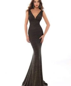 Tarik Ediz - 93643 Plunging V-neck Trumpet Dress With Train