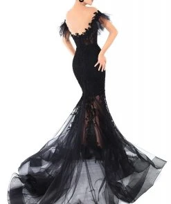 Formal Gowns Tarik Ediz - 93645 Bedazzled Illusion Neck Mermaid Dress With Train