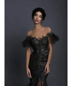 Formal Gowns Tarik Ediz - 93645 Bedazzled Illusion Neck Mermaid Dress With Train